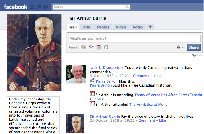 Facebook Profile Example: Sir Arthur Currie (.pdf). Blank Facebook Template 